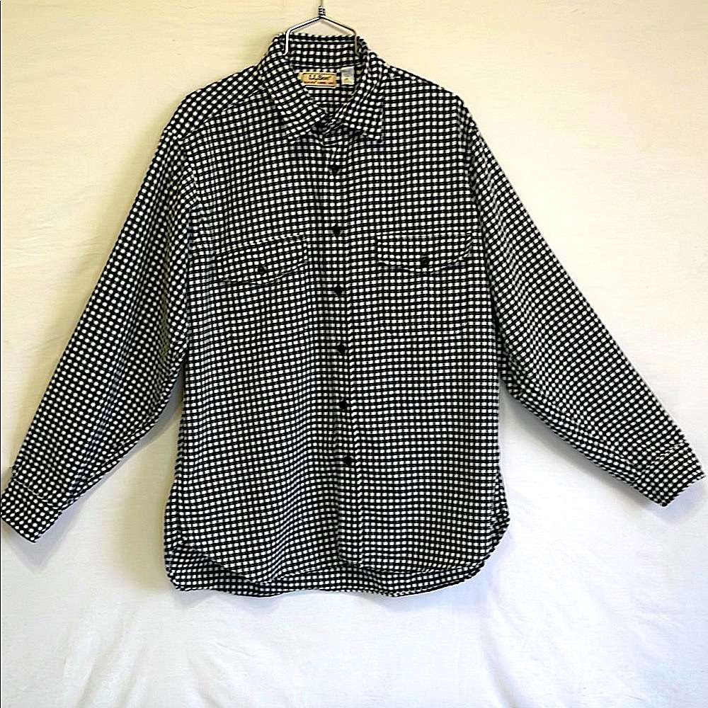 ❣️HP❣️L.L. BEAN ALLAGASH FLANNEL SHIRT Men's Black and White Checkered Shirt